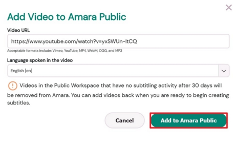 select language for amara captioning
