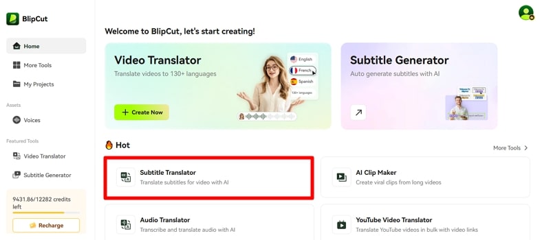 choose subtitle translation in blipcut