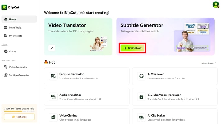 upload file on blipcut subtitle generator