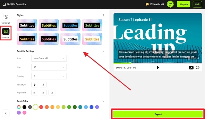 export after adding styles to subtitles