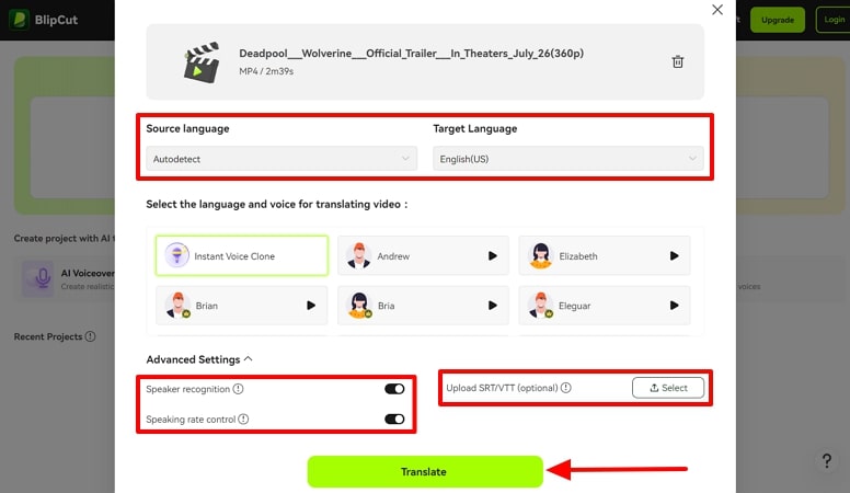 set translation settings