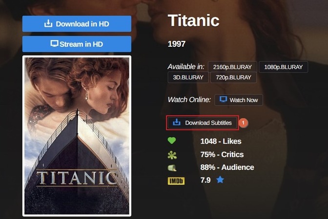 Klicken Sie auf „Untertitel herunterladen“