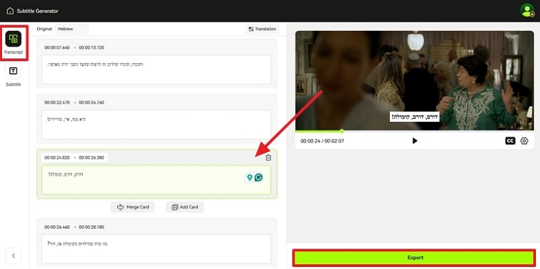 verify the translation and export subtitles