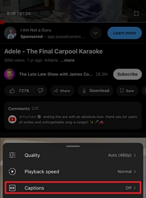 access and activate captions