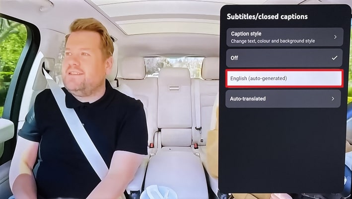 turn on captions youtube tv