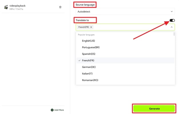 choose languages to hit generate