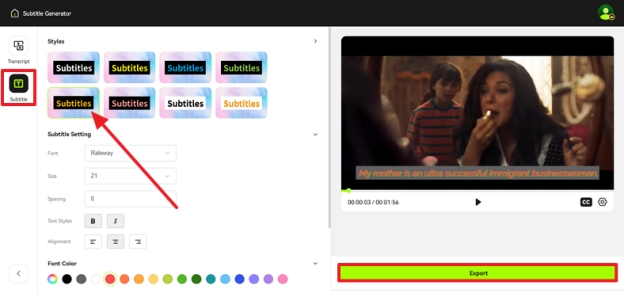 edit subtitles if needed and export