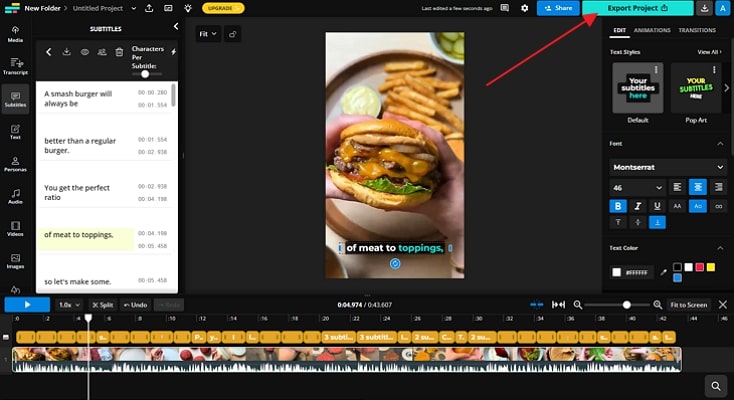 use export project button