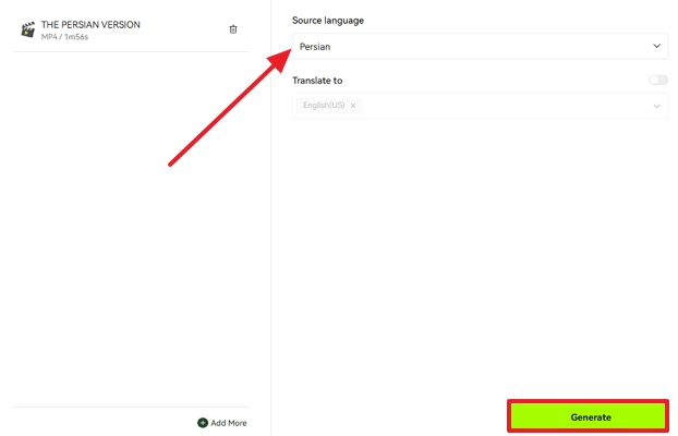 pick persian language and hit generate