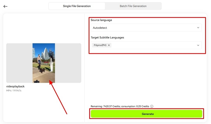 specify tagalog language and generate