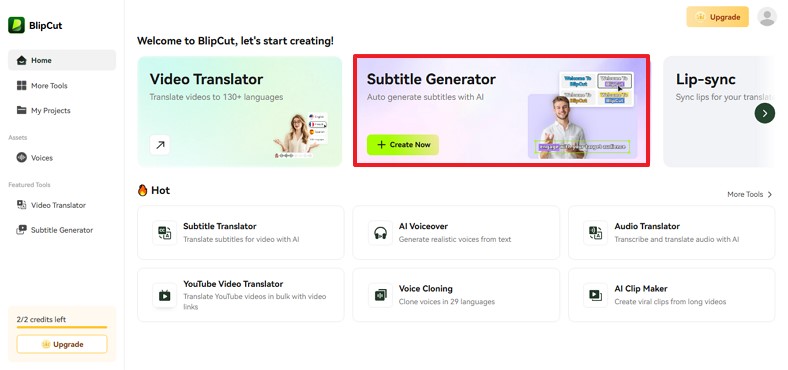 subtitle generator blipcut ai tool
