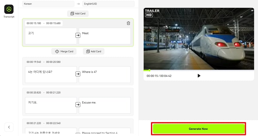 preview subtitles and generate further