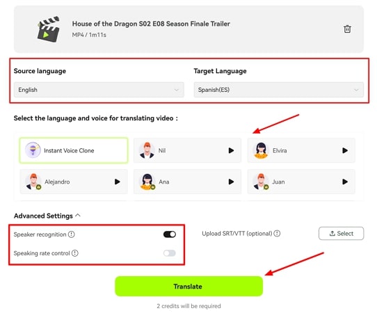  define settings for dubbing blipcut