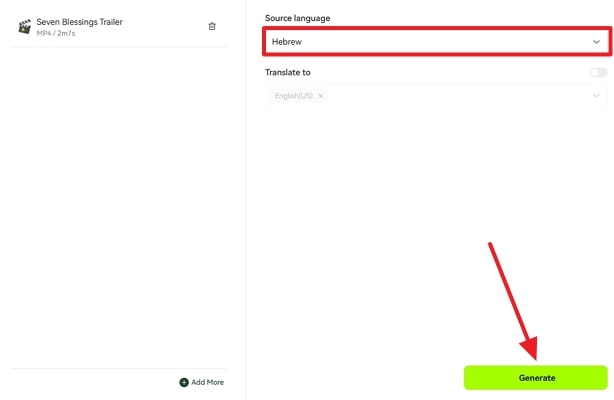 choose the language to generate subtitles