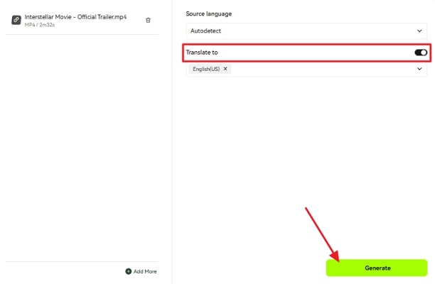 select translation option and generate