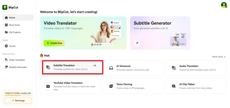 blipcut subtitle translation feature