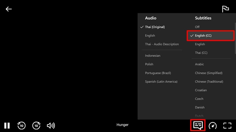 enable subtitles option in netflix web