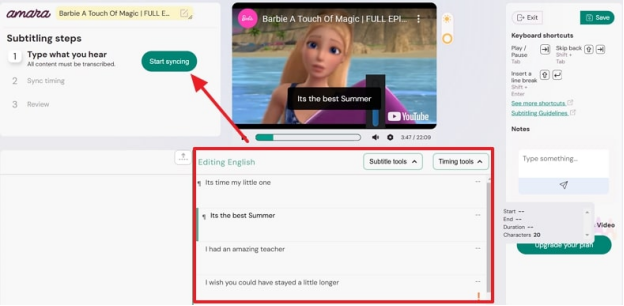 sync added amara video captioning