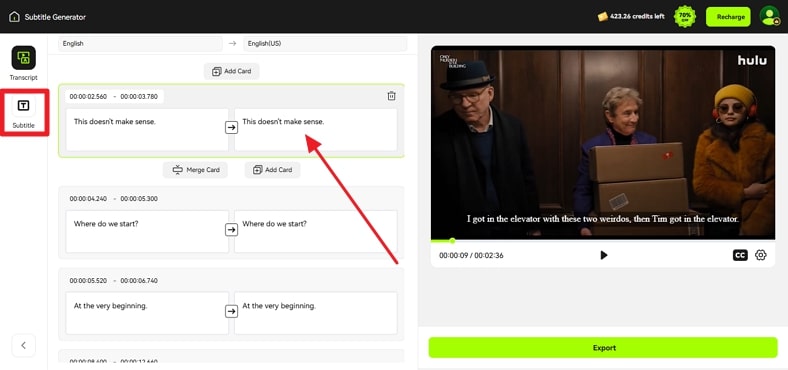 view video transcript in blipcut