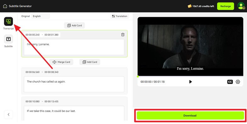 download final output after editing subtitles