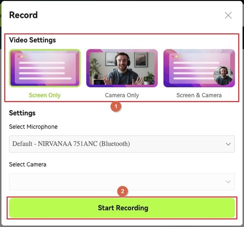 choisir le type d'enregistrement