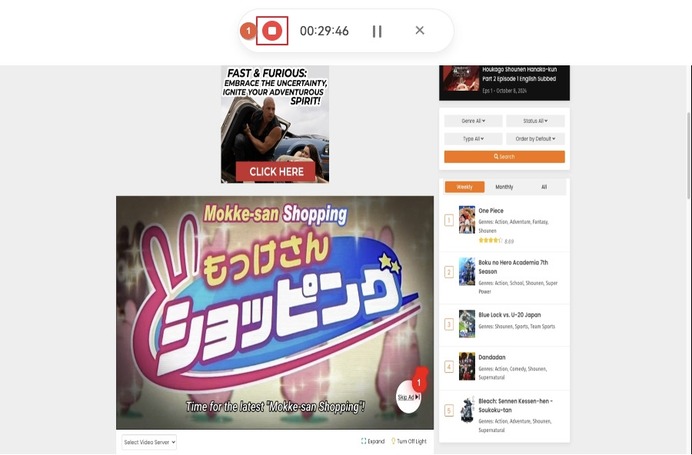 arrêter l'enregistrement