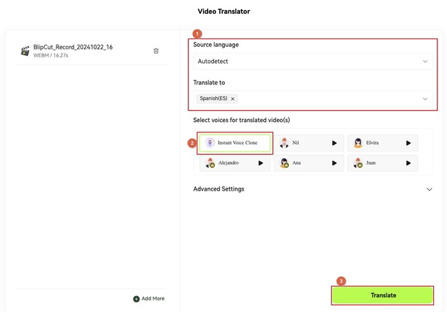 choisir les langues source et cible