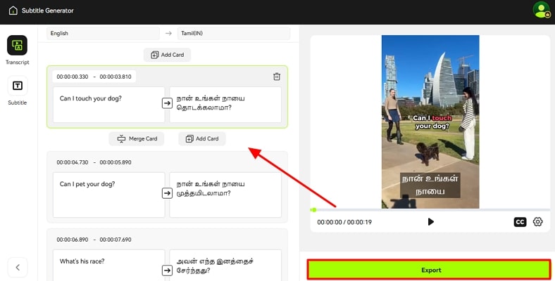 export after editing generated subtitles