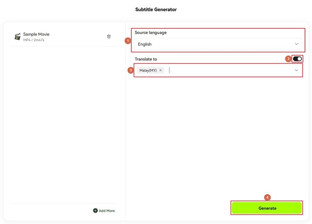 select source and target languages