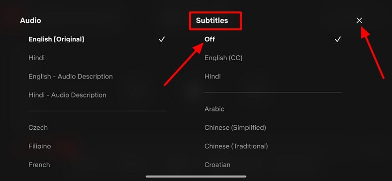 disable subtitles from ios