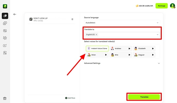 adjust settings and translate