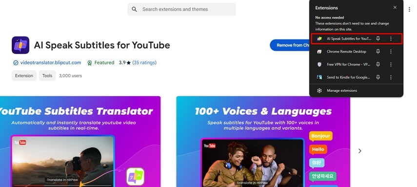 Agregar extensión de Chrome blipcut