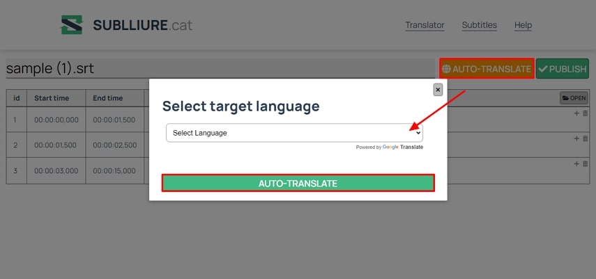 Agregar archivo y seleccionar idioma