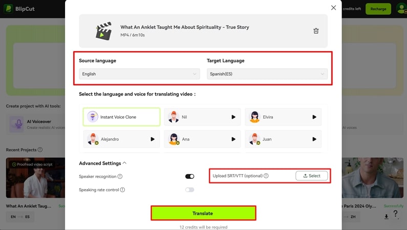 Einstellungen für den Import von Videos und Untertitelübersetzungen