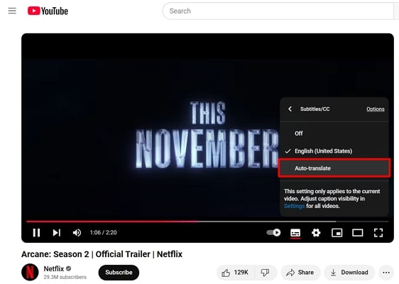 perform translate youtube subtitles directly