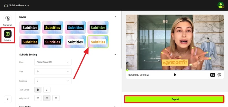 export after adjusting subtitle style