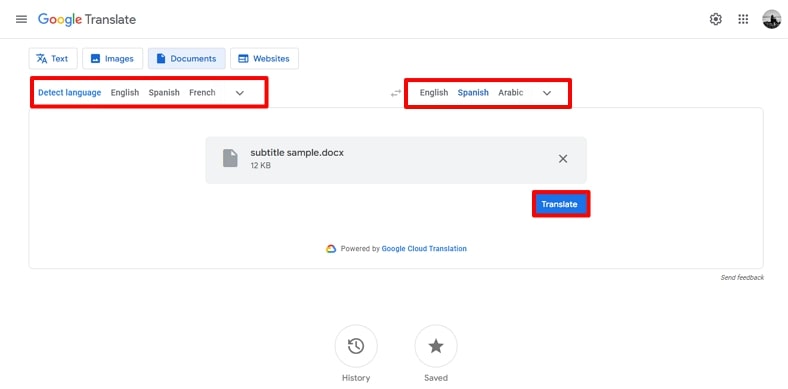 hit translate after picking languages