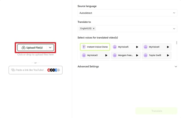 upload file for translation