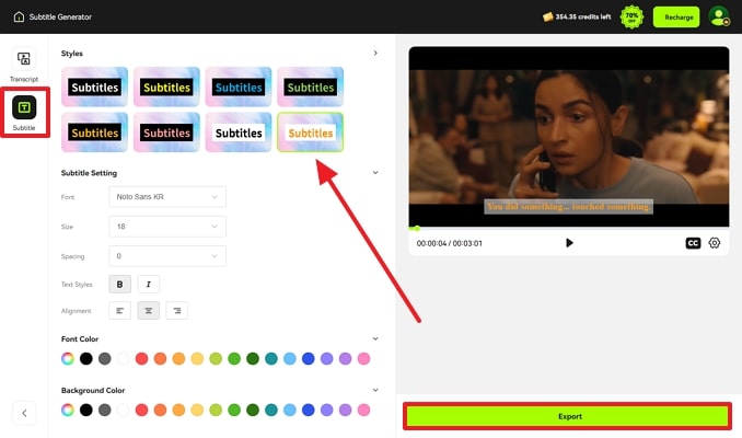 export customized subtitles in english