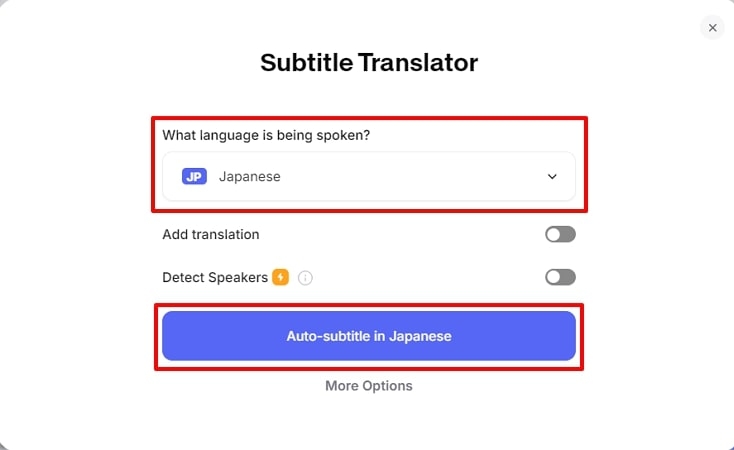 set language and proceed in veed