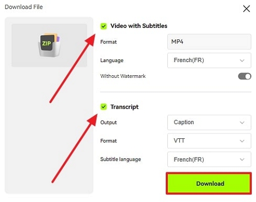 check subtitles and transcripts before download