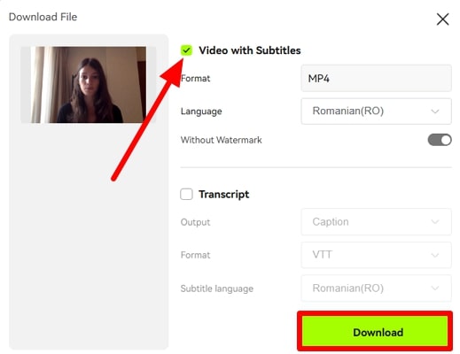 check video with subtitles before downloading