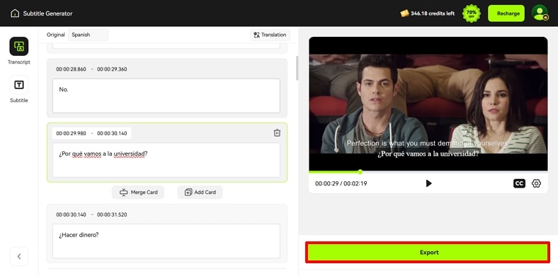 use export button to proceed