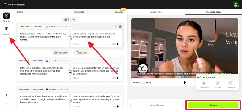 export the translated video