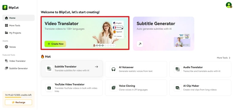 access blipcut video translator