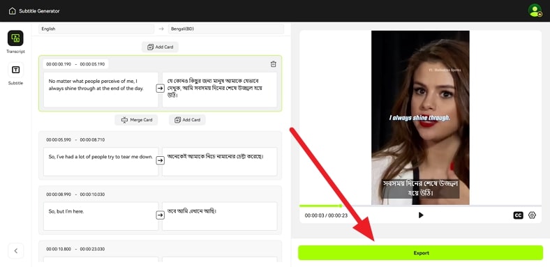 check transcription and export