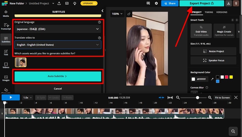 define translation parameters and export