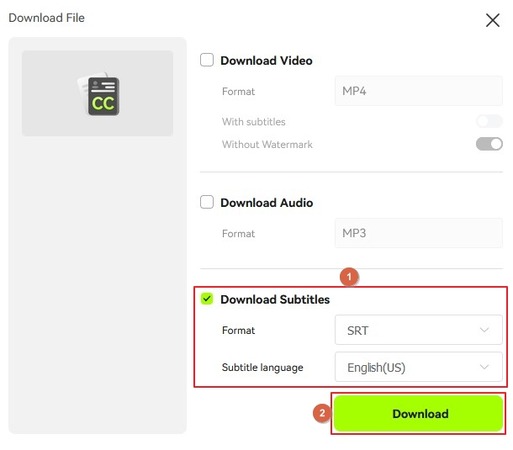 download the subtitle file you translated from chinese to english