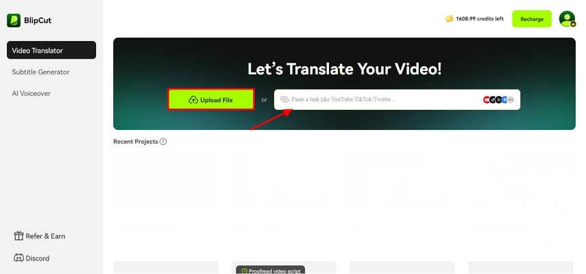 Agregar archivo en blipcut para traducir