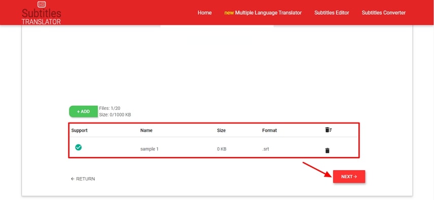 Agregar archivo para traducción en línea